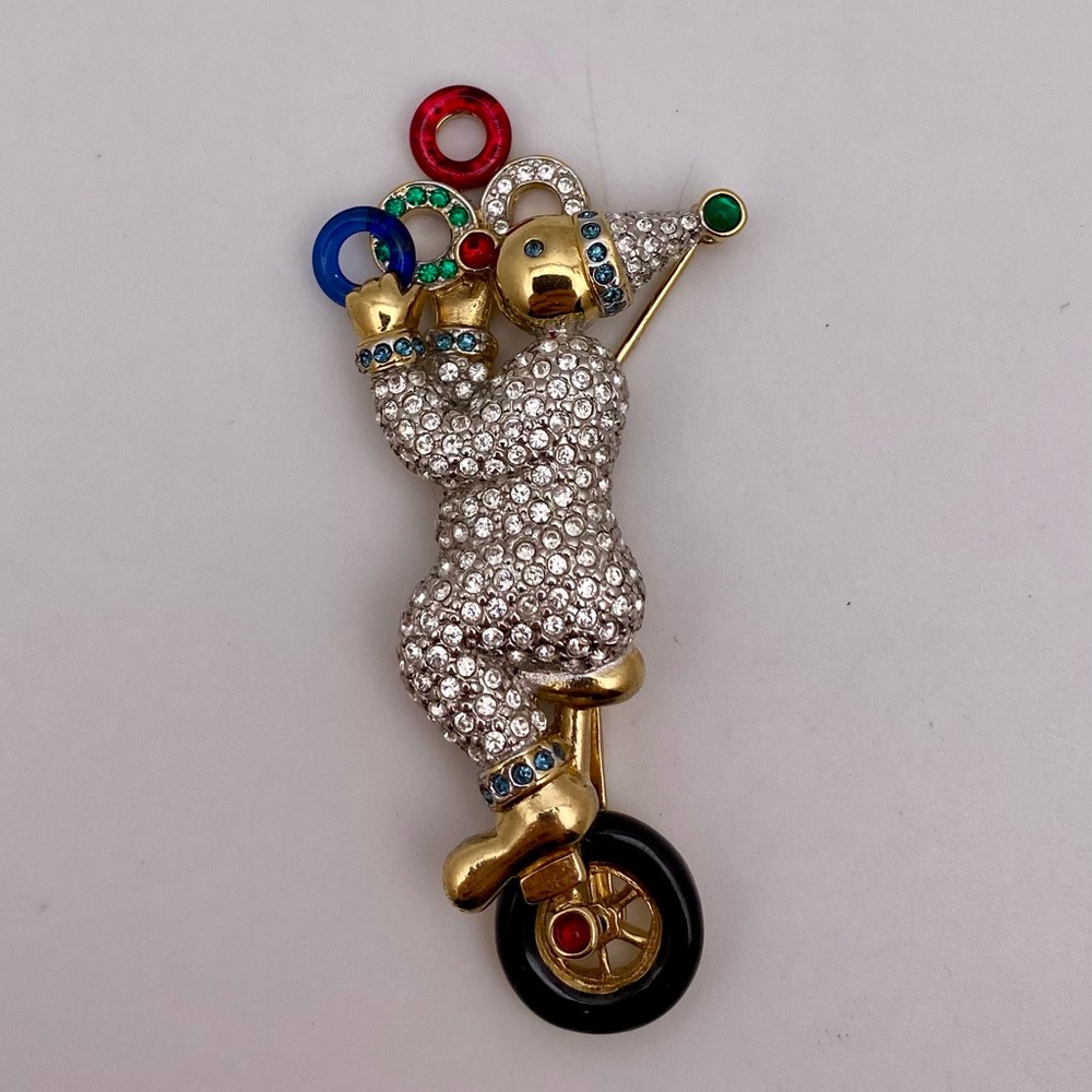 Vintage Carolee Limited Edition clown unicycle mechanical brooch